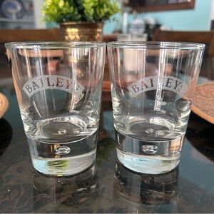 Bailey’s Clear Glass Low Ball Glasses Lot of 2 Etched Logo